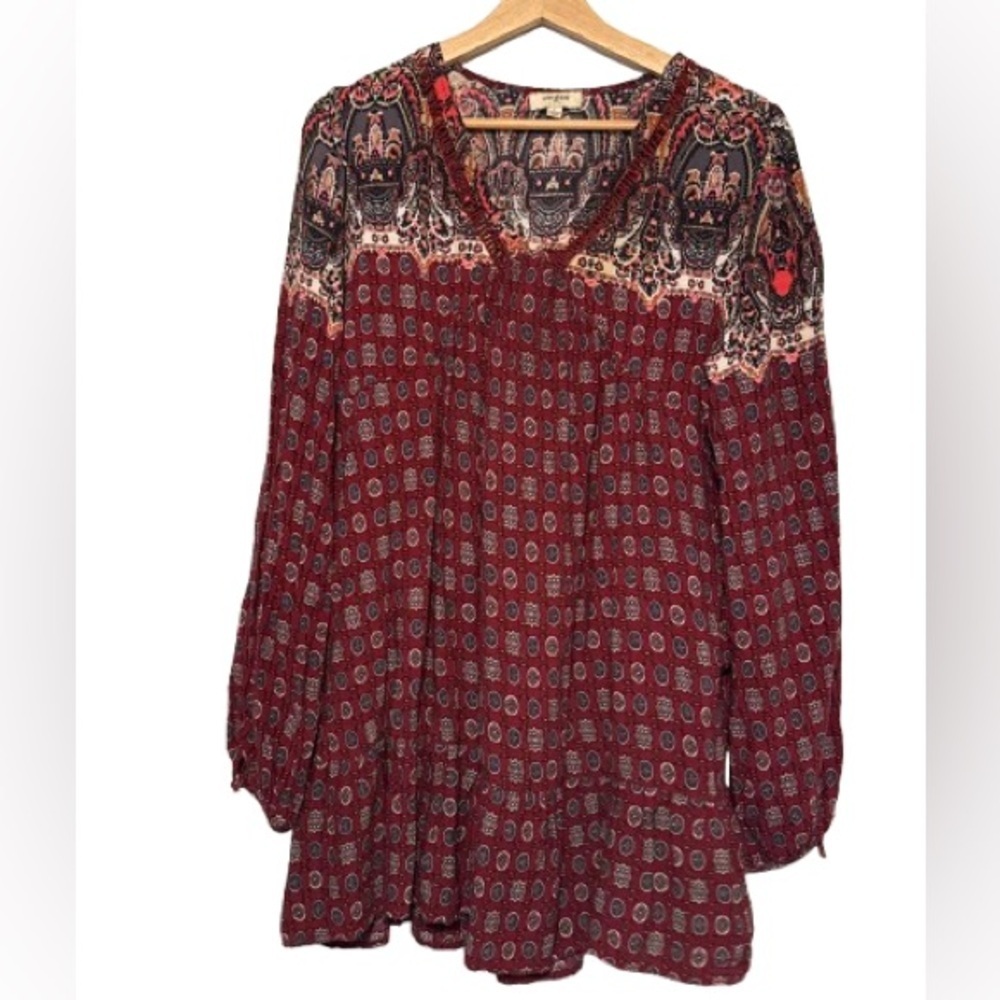 Umgee Red and Black Boho Blouse